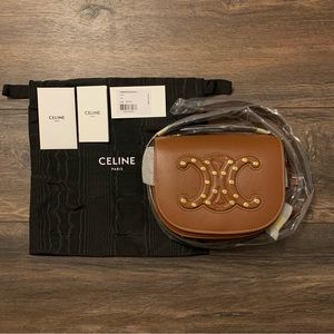 ❌SOLD❌ Celine Folco Cuir Triomphe Bag in Smooth Calfskin Tan with Gold Studs